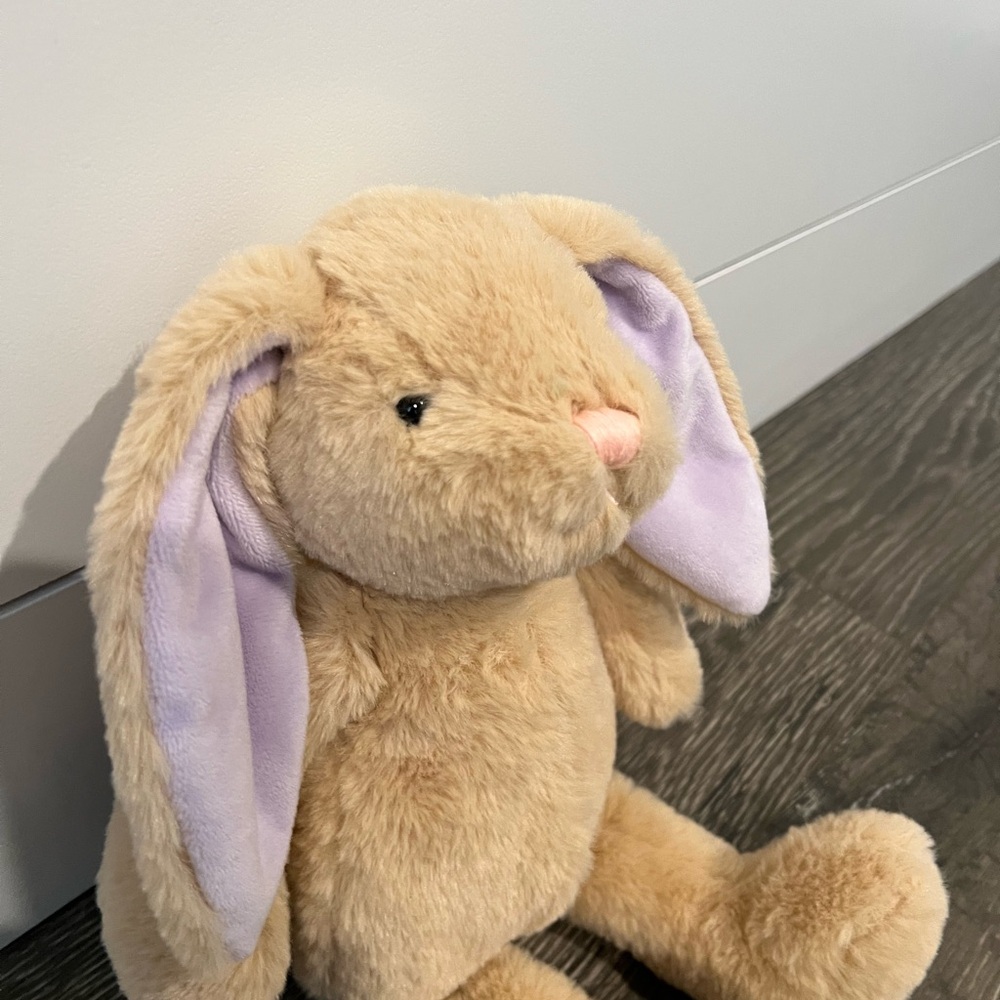 Adorable Tan Plush Bunny with Purple Ears
